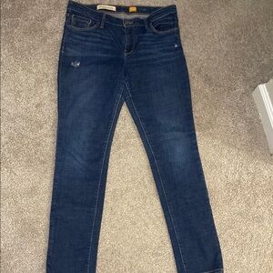 Blue Straight Leg Jeans with Distressed Details
